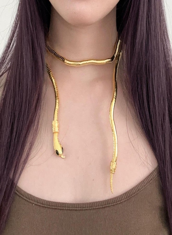 اتش تي اتش قلادة ثعبان طويلة للنساء، قابلة للطي، قلادة وسوار على شكل ثعبان، إكسسوارات للحفلات والأزياء التنكرية (ذهبي) - Image 4