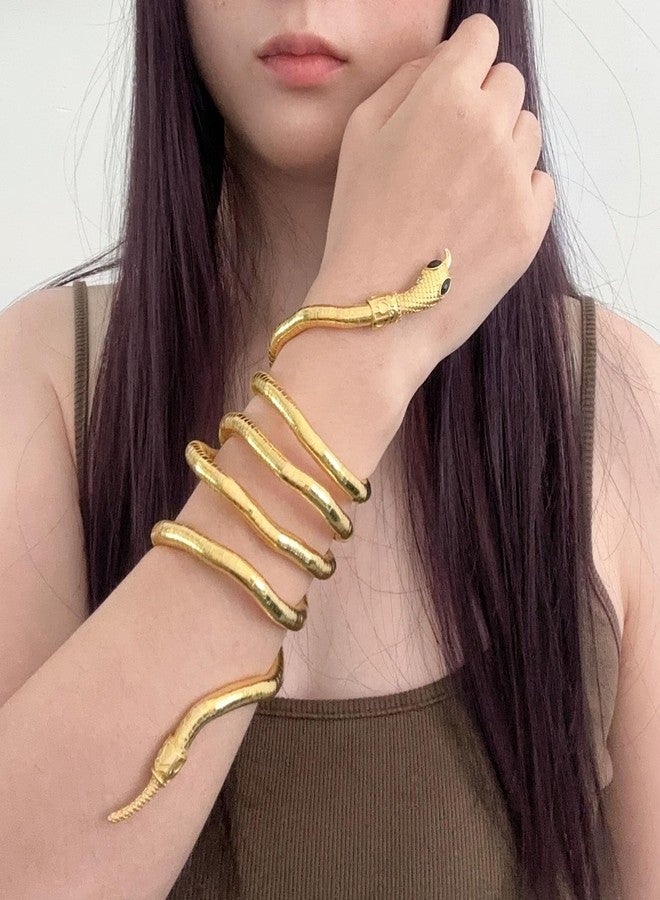 اتش تي اتش قلادة ثعبان طويلة للنساء، قابلة للطي، قلادة وسوار على شكل ثعبان، إكسسوارات للحفلات والأزياء التنكرية (ذهبي) - Image 3