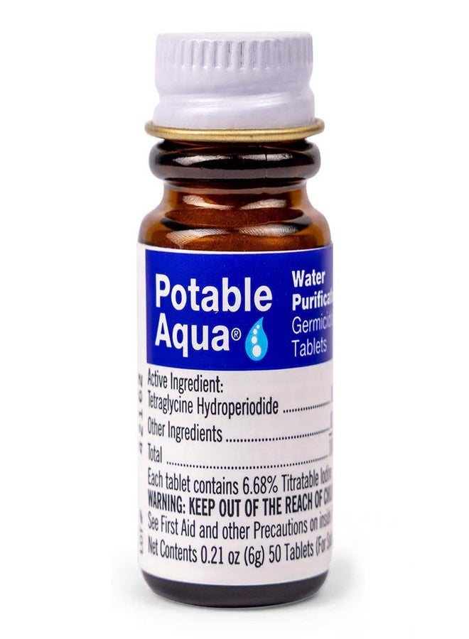 Potable Aqua Water Purification Treatment - Portable Drinking Water Treatment for Camping, Emergency Preparedness, Hurricanes, Storms, Survival, and Travel (50 Tablets), Black, single pack - Image 1