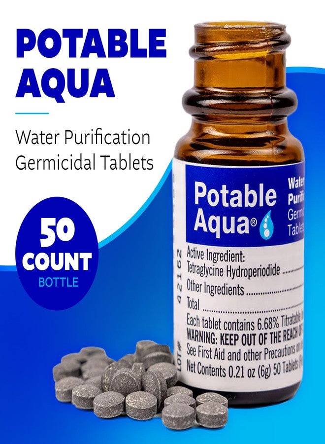 Potable Aqua Water Purification Treatment - Portable Drinking Water Treatment for Camping, Emergency Preparedness, Hurricanes, Storms, Survival, and Travel (50 Tablets), Black, single pack - Image 2