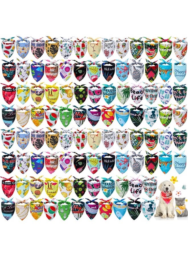 Kacctyen 100 Pcs Dog Pet Summer Bandanas Bulk Hawaiian Dog Scarf Puppy Bibs Seasonal Pet Accessaries Adjustable Dog Cat Outfit Cute Washable Flamingo Triangle Kerchief for Small to Medium Pet  - Image 1