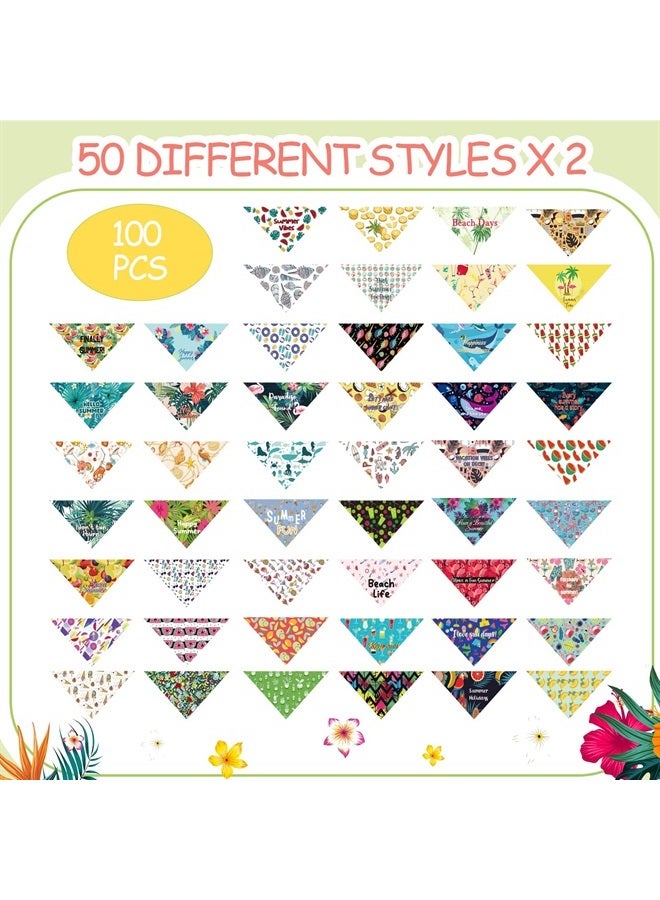 Kacctyen 100 Pcs Dog Pet Summer Bandanas Bulk Hawaiian Dog Scarf Puppy Bibs Seasonal Pet Accessaries Adjustable Dog Cat Outfit Cute Washable Flamingo Triangle Kerchief for Small to Medium Pet  - Image 2