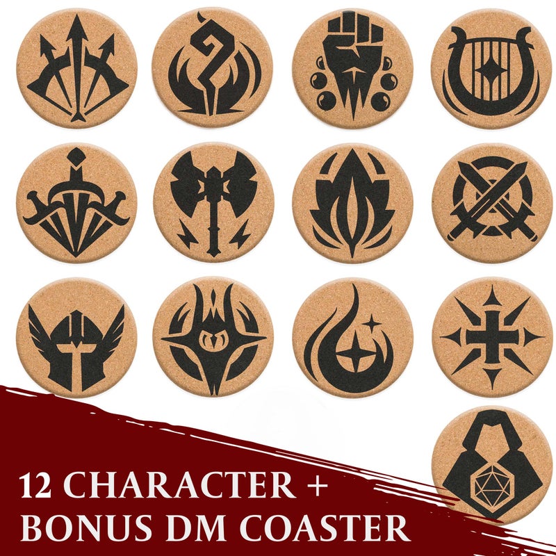 lynx HQ Cork DND Coasters - Set of 12 Class +1 DM Icon Coasters - Great Nerdy Gift for D&D Players  Gamers  DM  Men or Women- Dungeons & Dragons Accessories for Home Decor  Mugs  Drinks  Table Decoration - Image 2