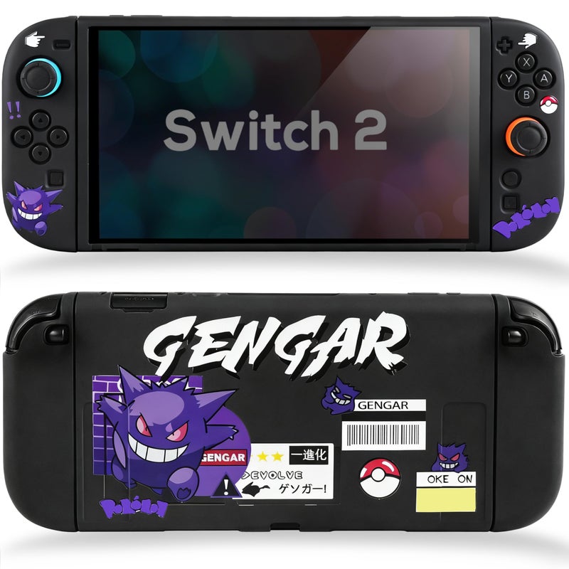 TIKOdirect Protective Case for Switch 2, Protected by Soft Full Skin Cover with Pretty Cute Pattern, Silicone Slim Shockproof Back and Grip Case for Switch 2, Black - Image 1