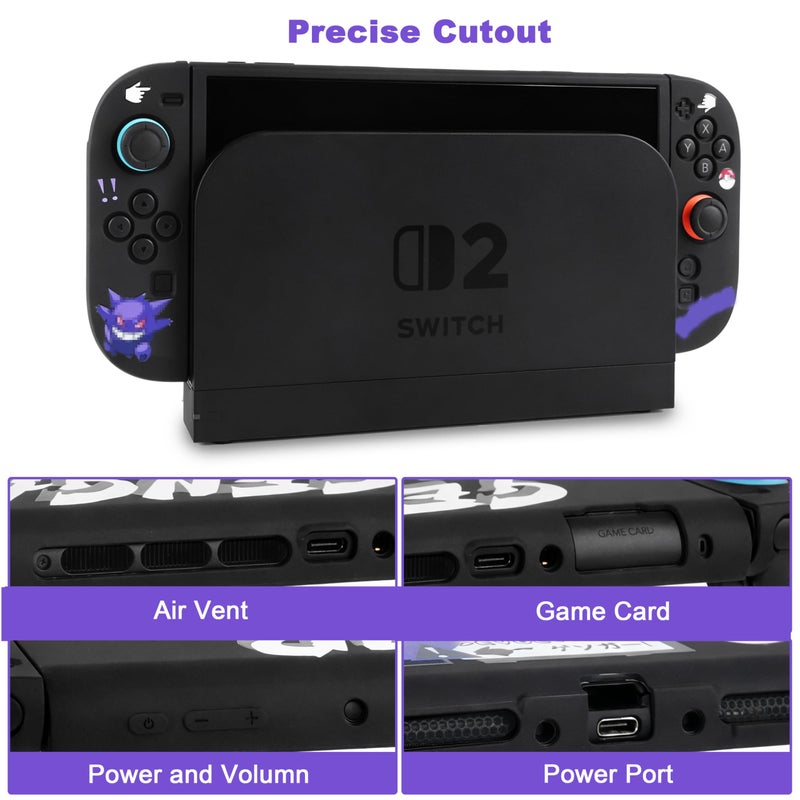 TIKOdirect Protective Case for Switch 2, Protected by Soft Full Skin Cover with Pretty Cute Pattern, Silicone Slim Shockproof Back and Grip Case for Switch 2, Black - Image 2