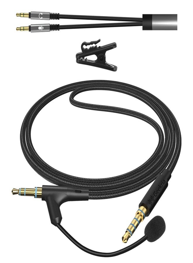 Geekria Boom Mic Headphones Cable Compatible with Sony WH-1000XM6 WH-1000XM5 WH-1000XM4 ULT Wear, 3.5mm Jack Nylon Braided Replacement Cord with Boom Microphone for Gaming & Meeting (5.6ft) - Image 2