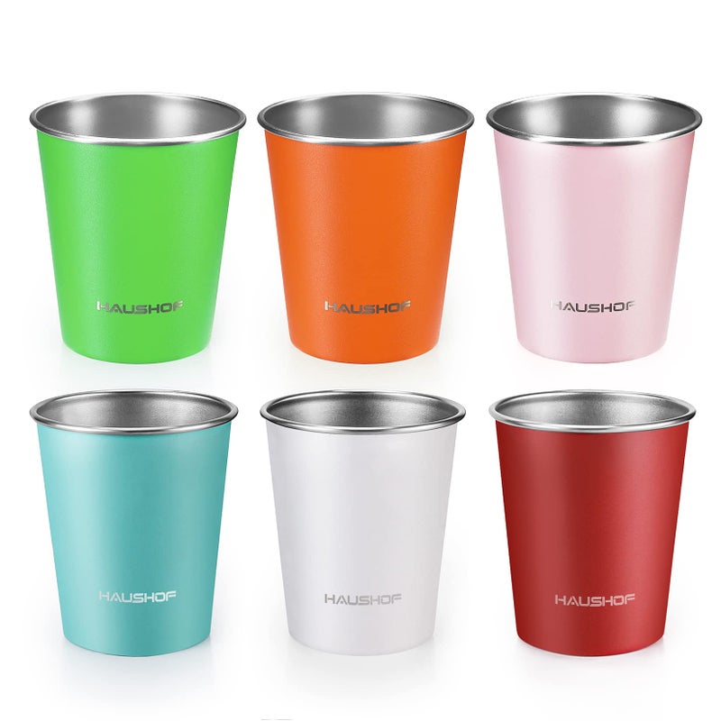 HAUSHOF Pint Cup, 14 oz Stainless Steel Cups, Stackable Metal Drinking Cups, Stacking Beer Pint Cups for Home, Party, Camping, Outdoor, Unbreakable, 6 Pack - Image 1