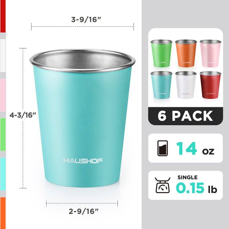 HAUSHOF Pint Cup, 14 oz Stainless Steel Cups, Stackable Metal Drinking Cups, Stacking Beer Pint Cups for Home, Party, Camping, Outdoor, Unbreakable, 6 Pack - Image 3