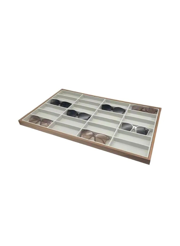 منظم النظارات الشمسية الخشبي 18 فتحة - مبطن من الداخل - Image 1