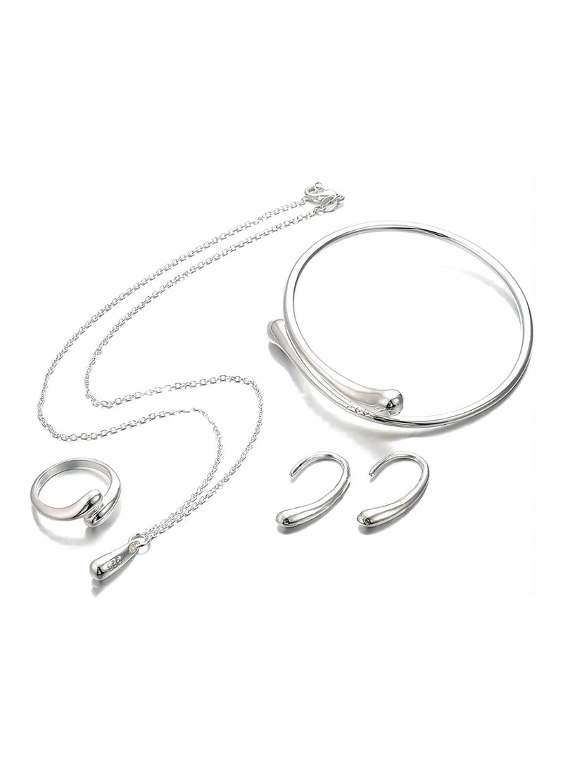 Excefore - Jewelry Set for Women, 925 Silver Chain Necklace Bracelet Earrings Ring, Sterling Silver Hi-shiny Tear Drop Design Pendant Jewelry - Image 1
