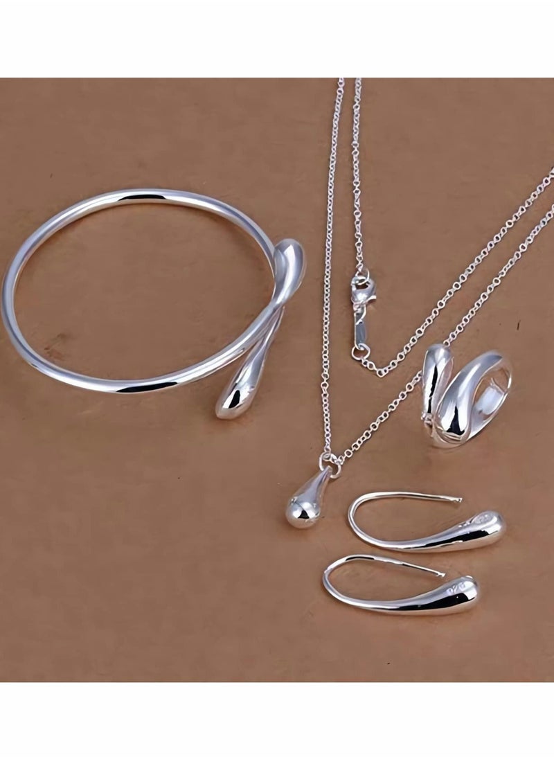 Excefore - Jewelry Set for Women, 925 Silver Chain Necklace Bracelet Earrings Ring, Sterling Silver Hi-shiny Tear Drop Design Pendant Jewelry - Image 1