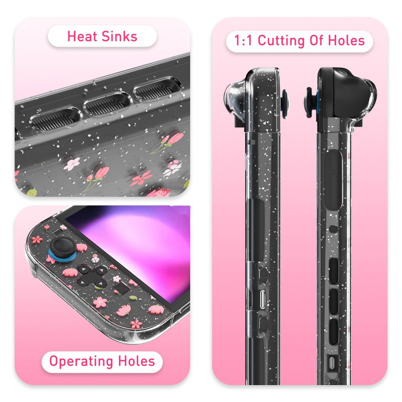RHOTALL Clear Glitter Pink Dockable Case for Nintendo Switch 2 2025,Sakura Flower Protective PC Shell Case,Slim Cute Cover with Detachable joycon Compatible with Switch 2 7.9 Inch,Cherry Blossom - Image 3