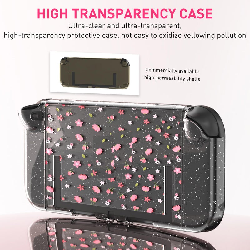 RHOTALL Clear Glitter Pink Dockable Case for Nintendo Switch 2 2025,Sakura Flower Protective PC Shell Case,Slim Cute Cover with Detachable joycon Compatible with Switch 2 7.9 Inch,Cherry Blossom - Image 2