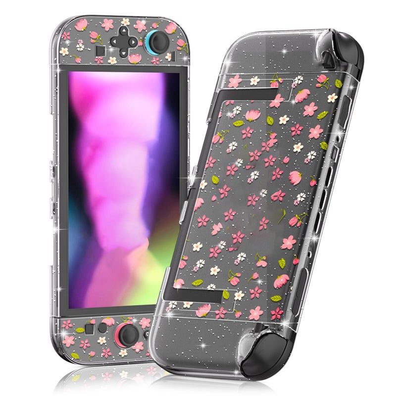 RHOTALL Clear Glitter Pink Dockable Case for Nintendo Switch 2 2025,Sakura Flower Protective PC Shell Case,Slim Cute Cover with Detachable joycon Compatible with Switch 2 7.9 Inch,Cherry Blossom - Image 1