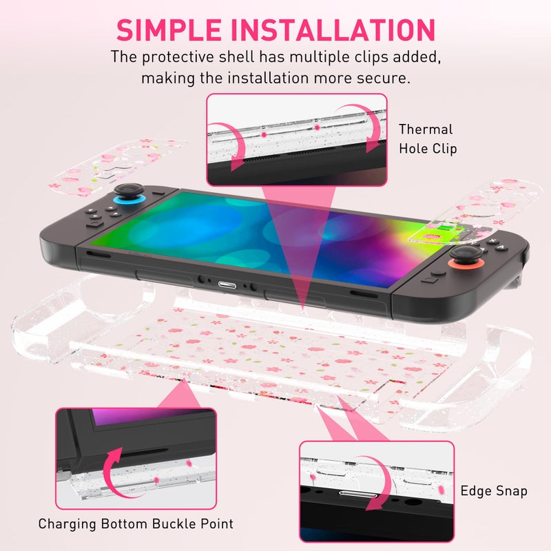 RHOTALL Clear Glitter Pink Dockable Case for Nintendo Switch 2 2025,Sakura Flower Protective PC Shell Case,Slim Cute Cover with Detachable joycon Compatible with Switch 2 7.9 Inch,Cherry Blossom - Image 4
