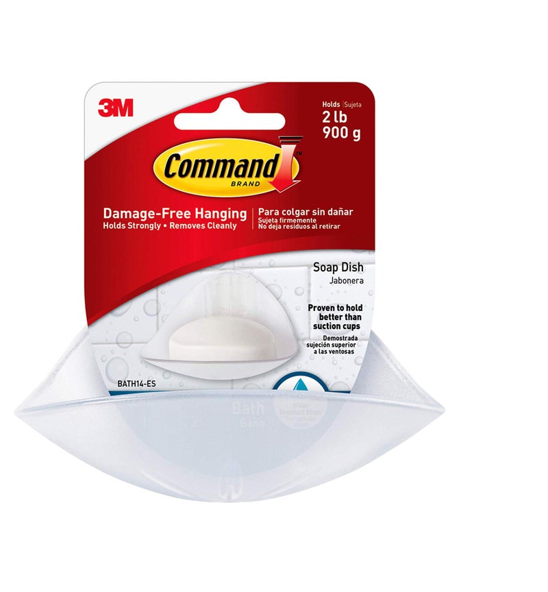 Command Soap Dish, Holds up to 2 lb, 2 Soap Holder with 4 Mounting Bases and 4 Medium Water Resistant Strips (2-Pack of 1 Dish), 3.18" x 4.4" x 4.94", Damage Free Bathroom Organization