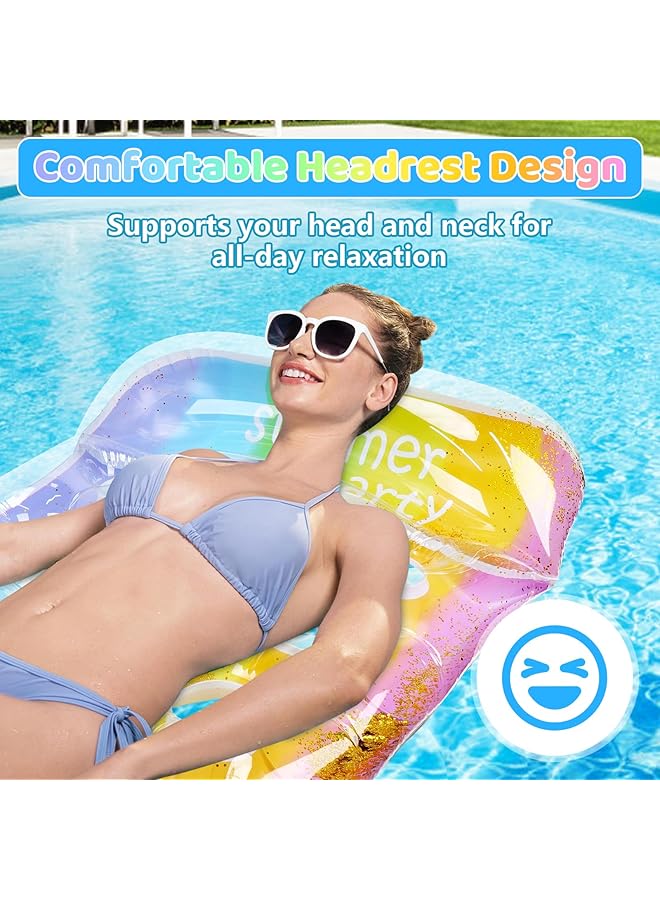 KASTWAVE Pool Inflatables For Adults Inflatable Pool Floats With Comfy Headrest And Water Flow Holes Rainbow Glitter Inflatable Rafts Lounger For Swimming Pool Sunbath Tanning Summer Beach - Image 3