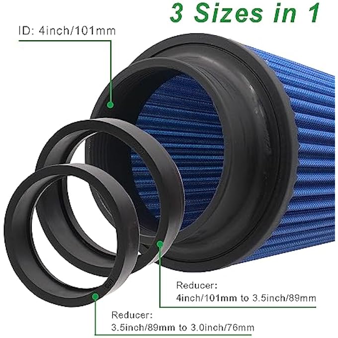 RIAYOOE 3 3.5 4 inch Cold Air Intake Filter 76mm 89mm 101mm Performance Cone Air Filters Universal for Racing Sport Car 3 Sizes in 1, XH-UN078-101-BL - Image 2
