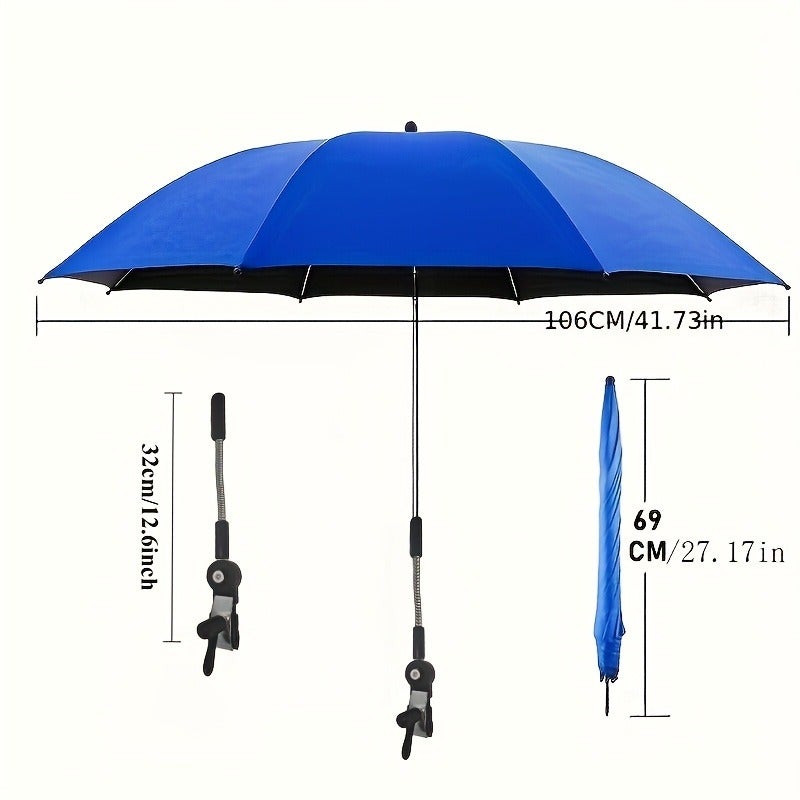 Portable Sunshade Umbrella with Clip, 360° Rotation & Adjustable Height for Outdoor Use