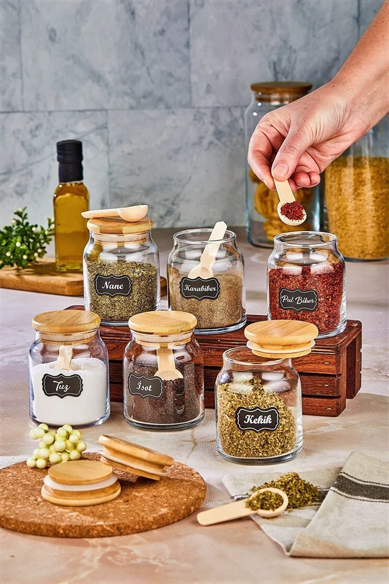 Fbz Home Luxury Spice Set with 6 Spoons Glass Jar Storage Container (300 ml Spice Jar Set)