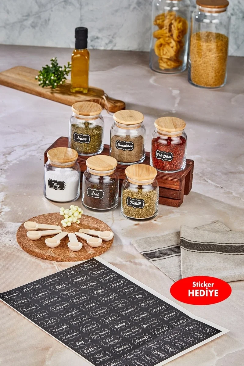 Fbz Home Luxury Spice Set with 6 Spoons Glass Jar Storage Container (300 ml Spice Jar Set)