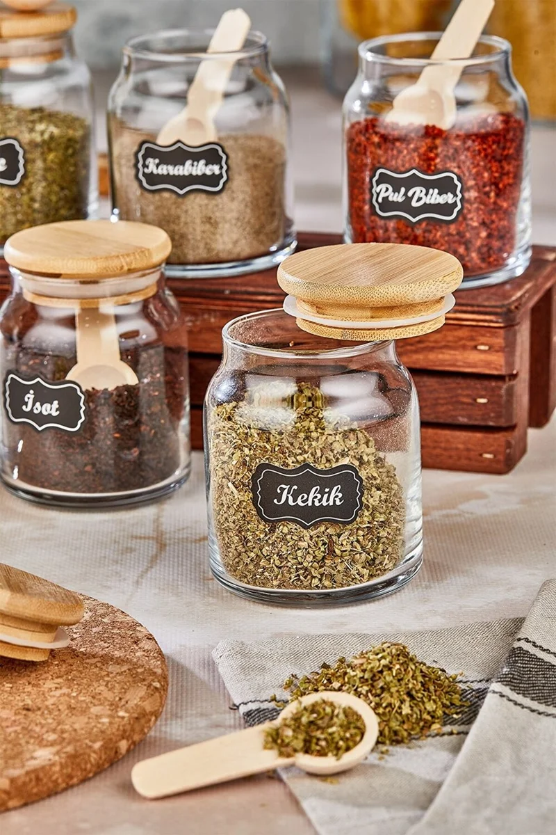Fbz Home Luxury Spice Set with 6 Spoons Glass Jar Storage Container (300 ml Spice Jar Set)