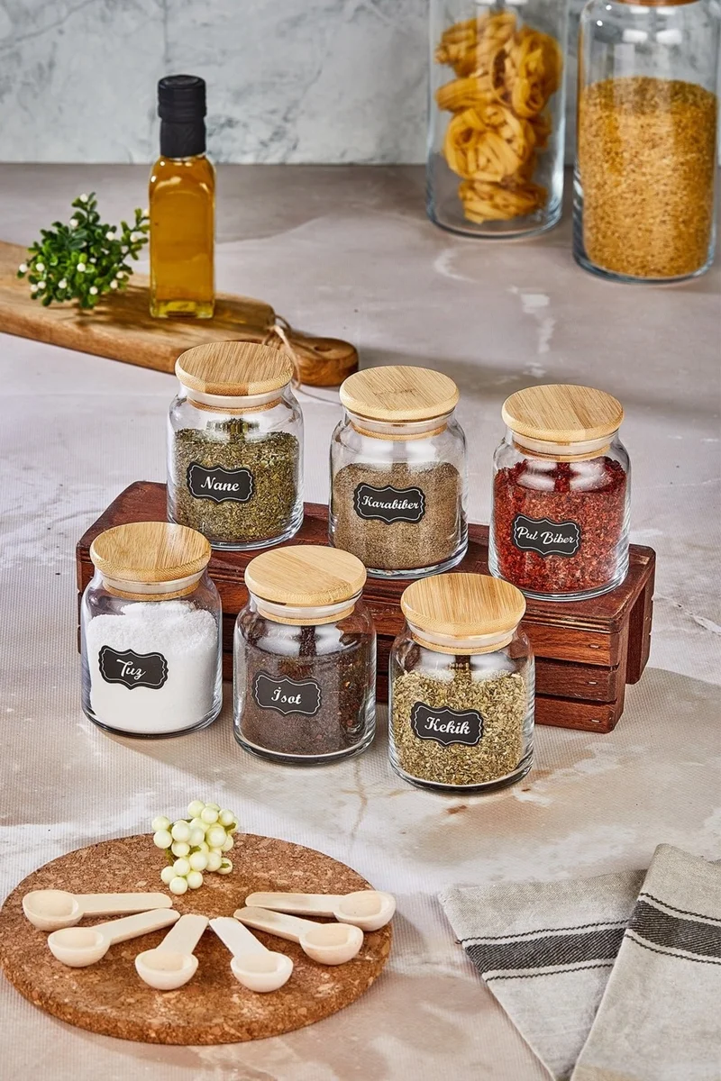 Fbz Home Luxury Spice Set with 6 Spoons Glass Jar Storage Container (300 ml Spice Jar Set)