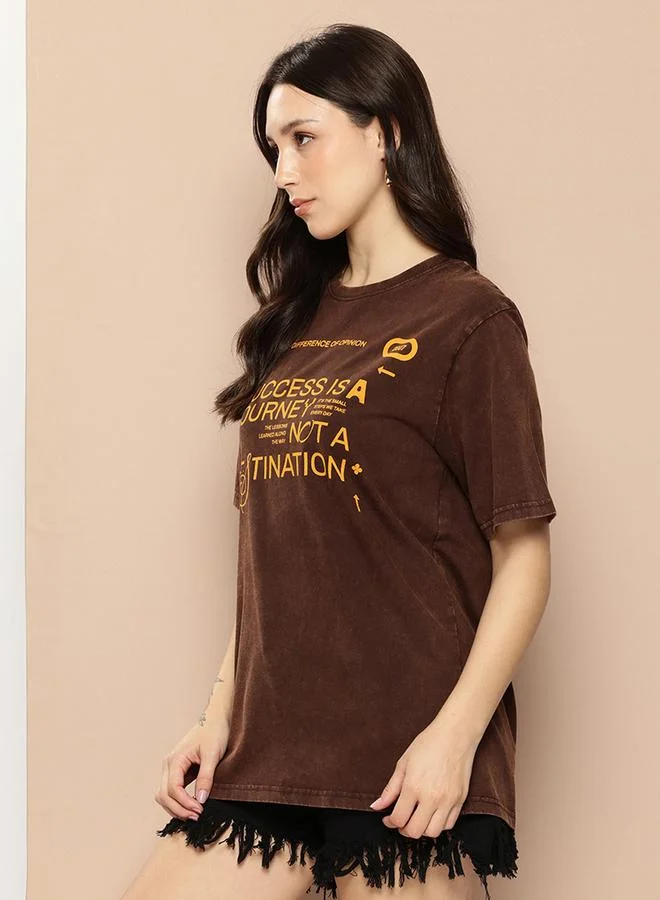 Difference of Opinion Women Oversized Washed Printed T-Shirt