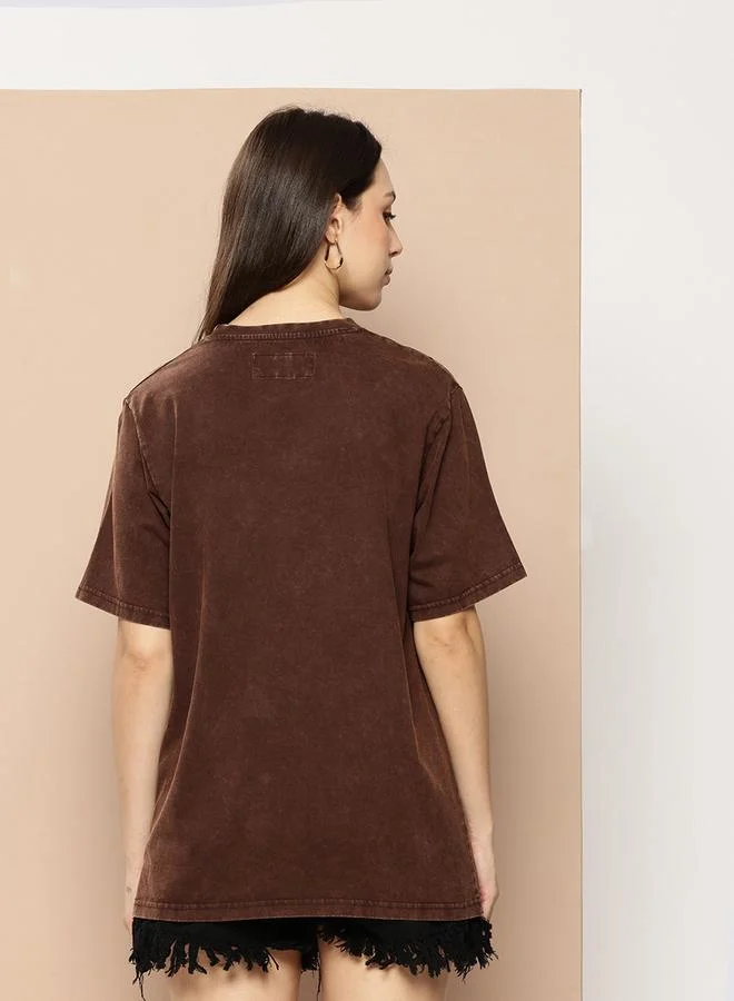 Difference of Opinion Women Oversized Washed Printed T-Shirt