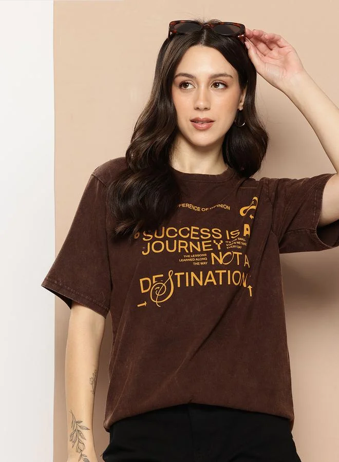 Difference of Opinion Women Oversized Washed Printed T-Shirt