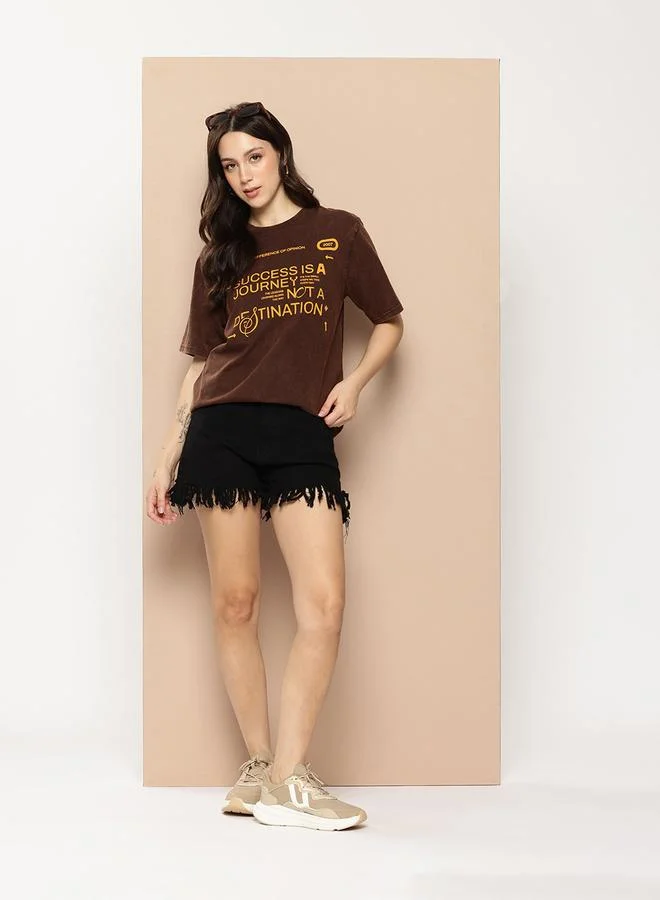 Difference of Opinion Women Oversized Washed Printed T-Shirt