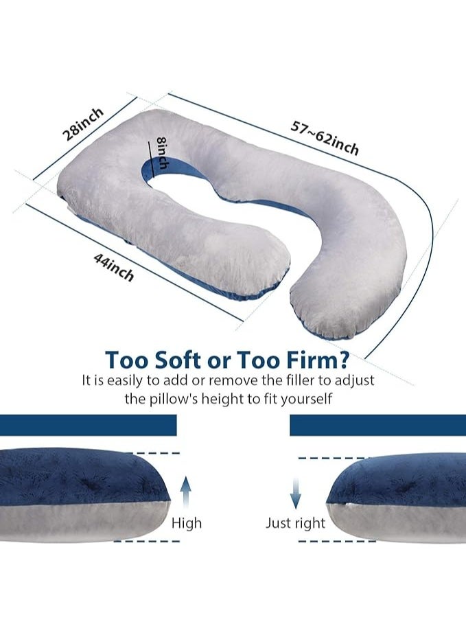 Pregnancy Pillow U-Shaped Full Body Maternity Support Pillow for Pregnant Women with Replaceable and Washable Velvet Cover Size 60" (Gray & Blue, Velvet) - Image 3