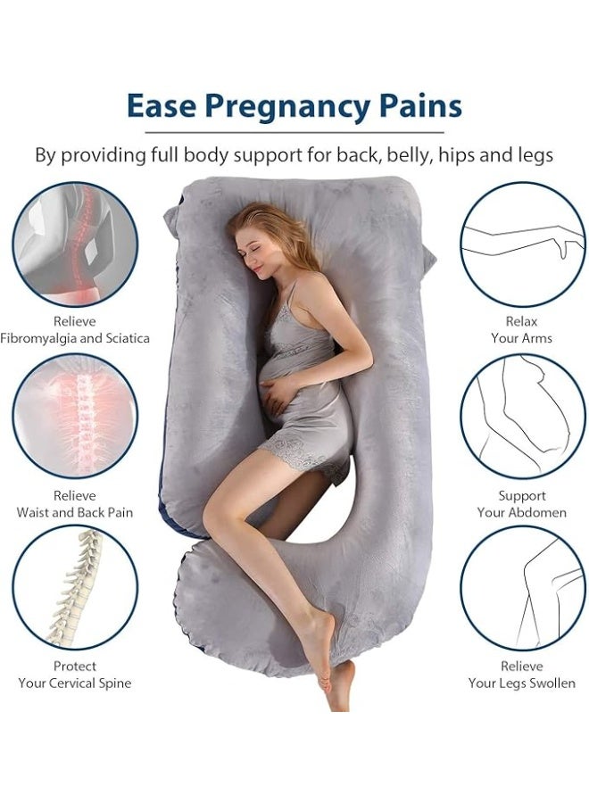Pregnancy Pillow U-Shaped Full Body Maternity Support Pillow for Pregnant Women with Replaceable and Washable Velvet Cover Size 60" (Gray & Blue, Velvet) - Image 5