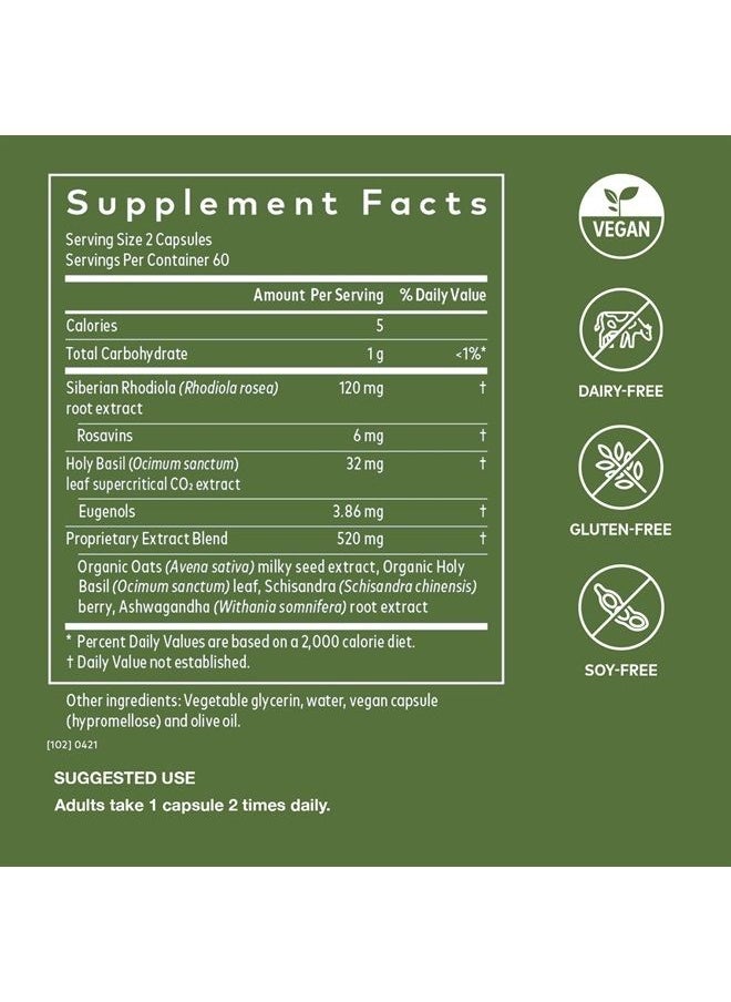 Gaia Herbs Adrenal Health Daily Support - with Ashwagandha, Holy Basil & Schisandra - Herbal Supplement to Help Maintain Healthy Energy and Stress Levels - 60 Liquid Phyto-Capsules (60 Count)  - Image 2