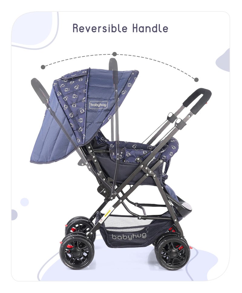 Babyhug Cocoon Stroller With Mosquito Net, Reversible Handle, 3 Reclining Positions, 5-point Harness, 0 to 3 Years, 65 x 53 x 98 cm - Blue - Image 5