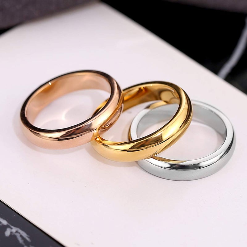CCBFY 2 MM 4 MM Stainless Steel Ring Jewel Roman Numerals Stackable High Polish Plain Dome Tarnish Resistant Comfort Fit Ring Wedding Band Size 3-15 (4mm - Silver, 6.5) - Image 3
