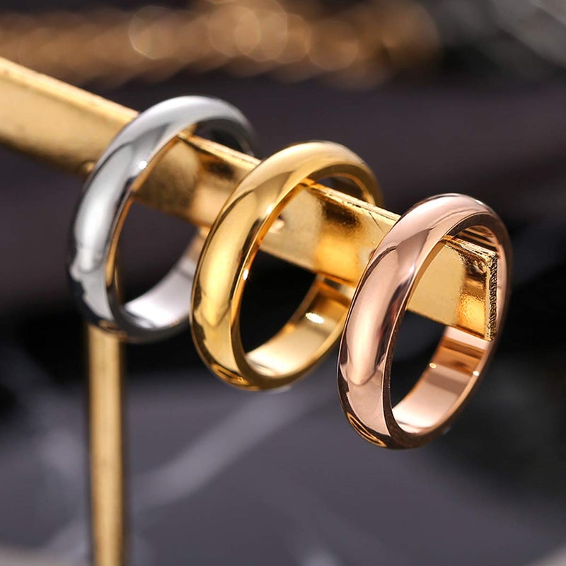 CCBFY 2 MM 4 MM Stainless Steel Ring Jewel Roman Numerals Stackable High Polish Plain Dome Tarnish Resistant Comfort Fit Ring Wedding Band Size 3-15 (4mm - Silver, 6.5) - Image 4