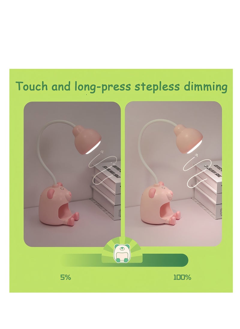 McmhyingPop LED Desk Lamp and Night Light with 360° Bendable Gooseneck, Cute Bear-Shaped for Home Office Kids Room, 1200mAh Rechargeable Battery, Storage Compartment, and Phone Stand  - Image 3