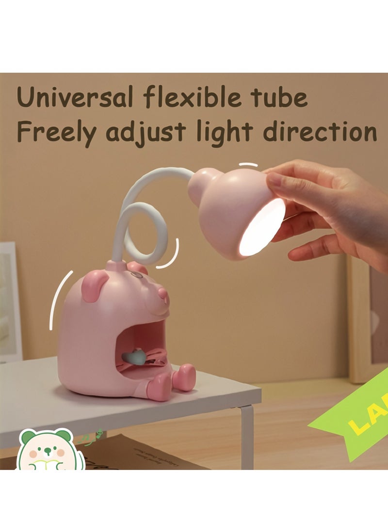 McmhyingPop LED Desk Lamp and Night Light with 360° Bendable Gooseneck, Cute Bear-Shaped for Home Office Kids Room, 1200mAh Rechargeable Battery, Storage Compartment, and Phone Stand  - Image 4