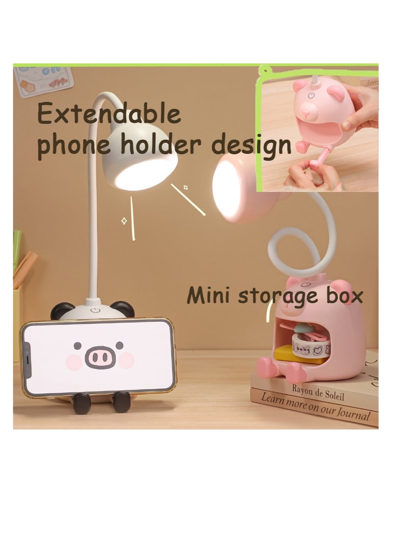 McmhyingPop LED Desk Lamp and Night Light with 360° Bendable Gooseneck, Cute Bear-Shaped for Home Office Kids Room, 1200mAh Rechargeable Battery, Storage Compartment, and Phone Stand  - Image 5