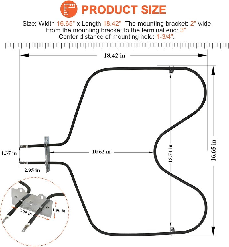 Beaquicy 【UPGRADED】WP308180 W10308477 Oven Bake Element Replacement for Whirlpool Oven Heating Element WP308180 by - Suitable for Kenmore,Whirlpool ovens RF366PXXN2,FEP310EN0,RF365PXYN0,RF327PXVW,etc. - Image 4