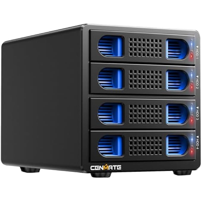 rayihni 4 BAY HARD DRIVE ENCLOSURE WITH FAN FOR 2.5/3.5" SATA HDD/SSD WITH USB A/C 3.0 + ESATA CABLE, HDD ENCLOSURE SUPPORTS 80TB CAPACITY (NO RAID/NAS) - Image 1