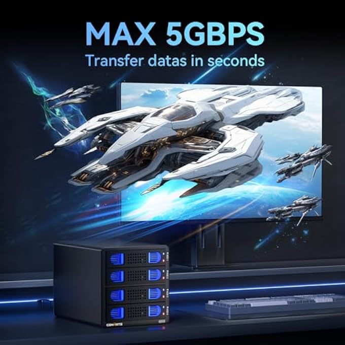 rayihni 4 BAY HARD DRIVE ENCLOSURE WITH FAN FOR 2.5/3.5" SATA HDD/SSD WITH USB A/C 3.0 + ESATA CABLE, HDD ENCLOSURE SUPPORTS 80TB CAPACITY (NO RAID/NAS) - Image 3