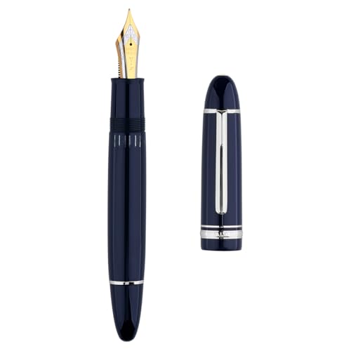 erofa Majohn P141 Piston Fountain Pen NO8 Fine Nib Blue Resin with Ink Window Writing Gift Pen with Box Silver Trim - Image 1
