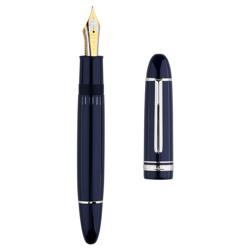 erofa Majohn P141 Piston Fountain Pen NO8 Fine Nib Blue Resin with Ink Window Writing Gift Pen with Box Silver Trim - Image 2
