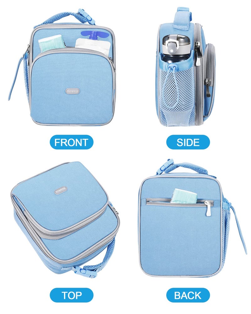 Amersun Kids Lunch Box with 8MM Insulated sponge & Water Bottle Holder, Keep Food Warm Cold School Lunch Bag for Kids Teen Girls Boys,Baby Blue - Image 4