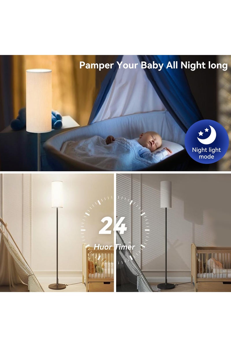 Castlery Floor Lamp App-Controlled & Remote, 12W LED Dimmable Tall Standing Lamp with Timer, Night Light - Modern Living Room Bedroom Light, Metal Base Linen Shade - Image 5