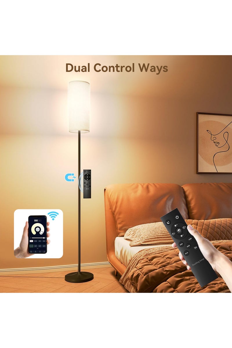 Castlery Floor Lamp App-Controlled & Remote, 12W LED Dimmable Tall Standing Lamp with Timer, Night Light - Modern Living Room Bedroom Light, Metal Base Linen Shade - Image 2