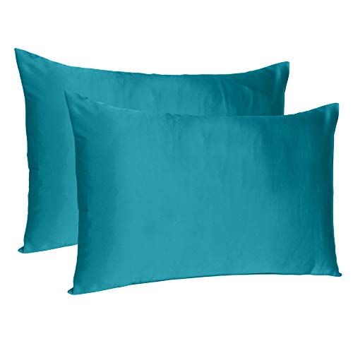 Oussum Satin Silk Pillowcase Pillow Case Covers with Envelop Closure for Hair and Skin Home Bed Decor Set of 2 Pillowcase Free 3 pcs scrunchies (Standard, Corsair Blue) - Image 1