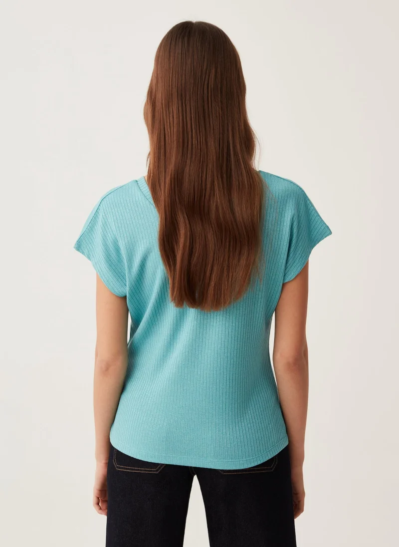 او في اس Ovs Flat Ribbed T-Shirt With Lurex